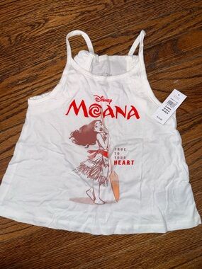 Girls White Tank Top with Red Moana Graphic. NWT.